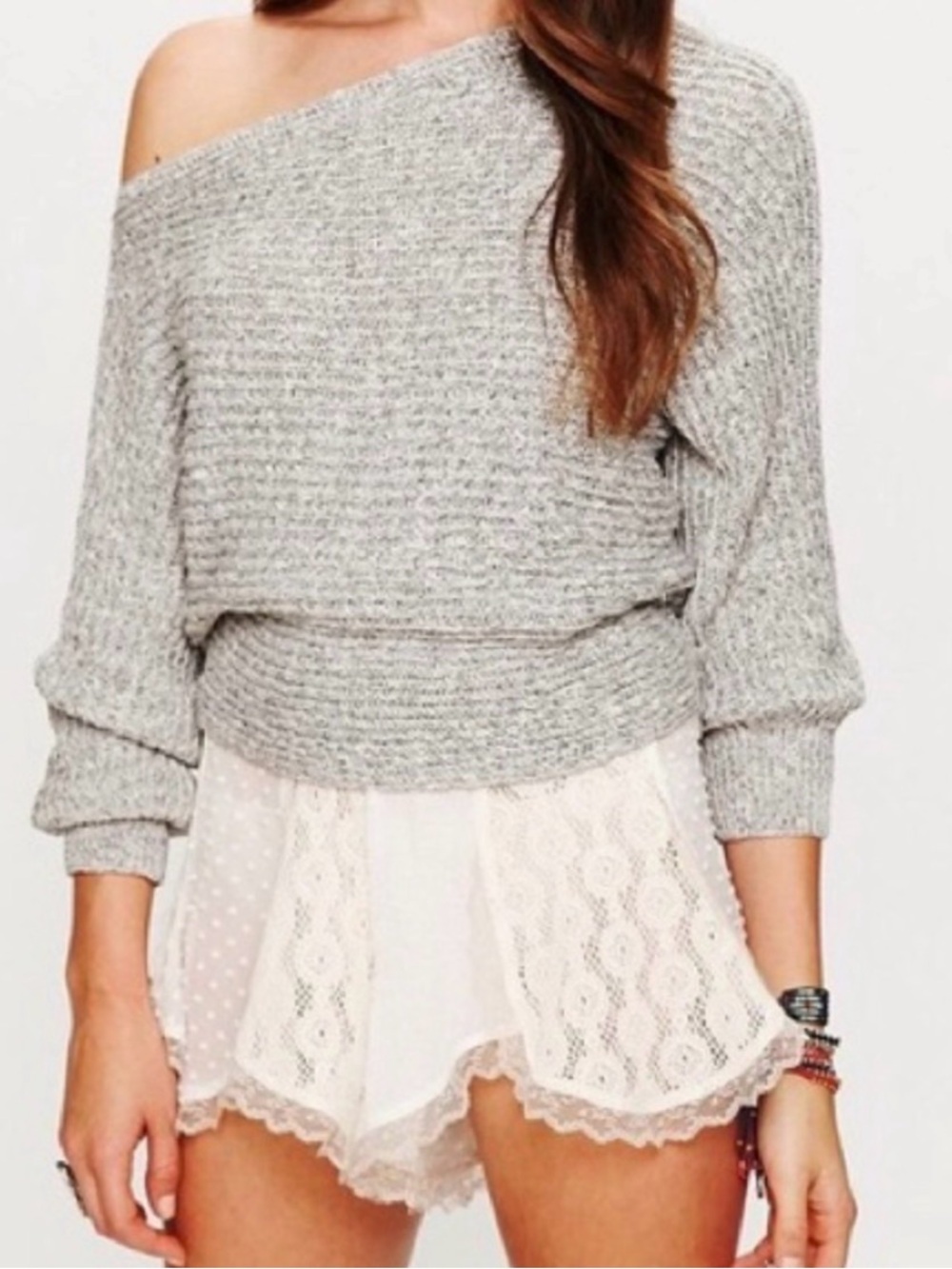 Free People Off-Shoulder Gray Women's Knit Sweater